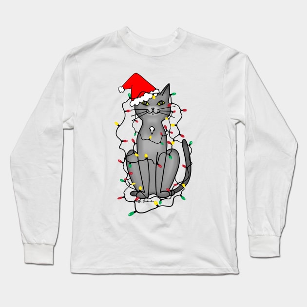 Christmas Lights Cat Long Sleeve T-Shirt by loeye